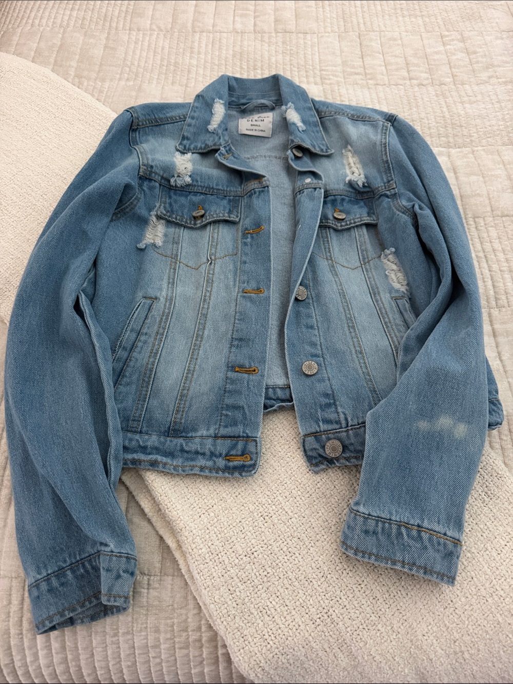 Love Tree Light Blue Distressed Denim Jacket